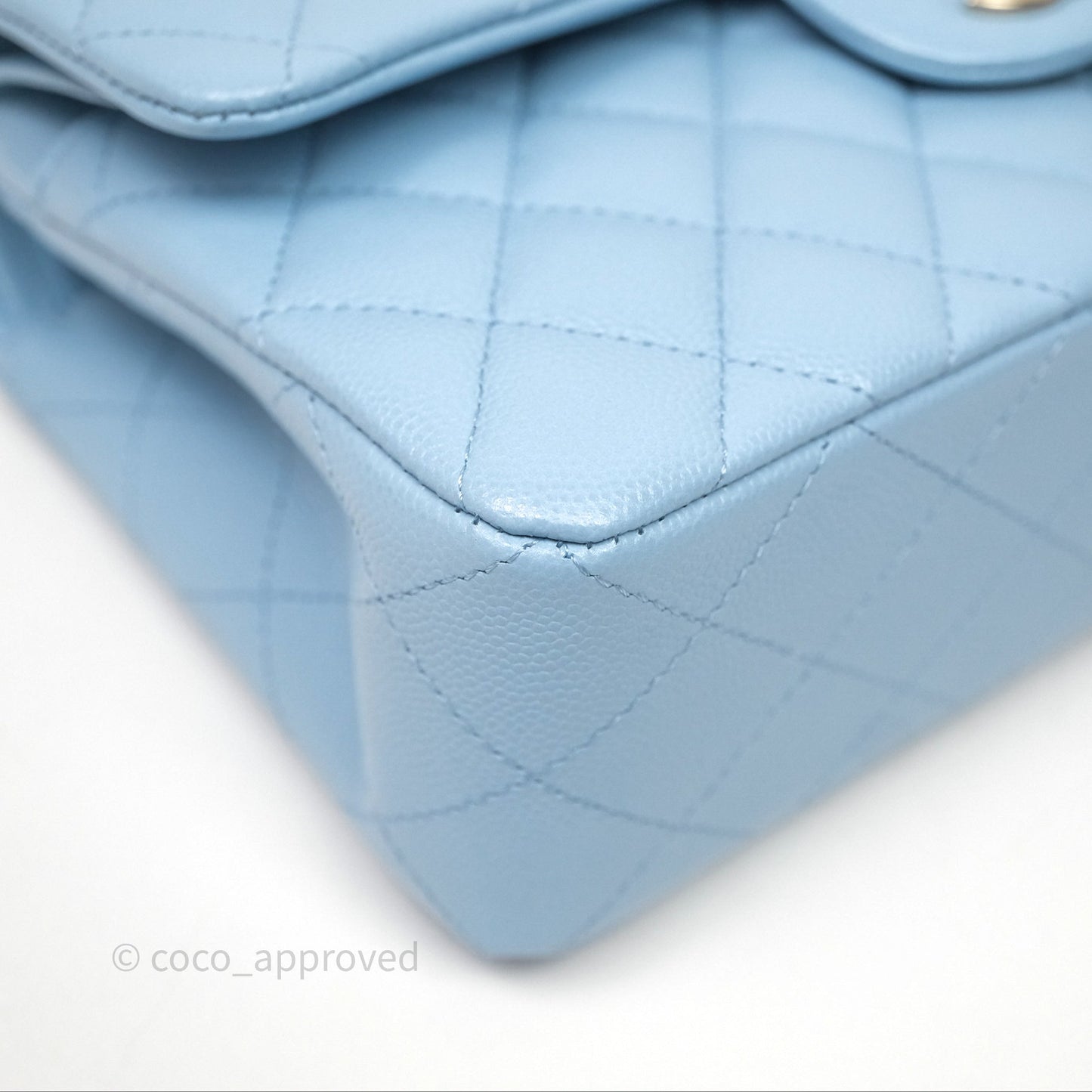 Chanel Small Classic Flap Quilted Blue Caviar Light Gold Hardware