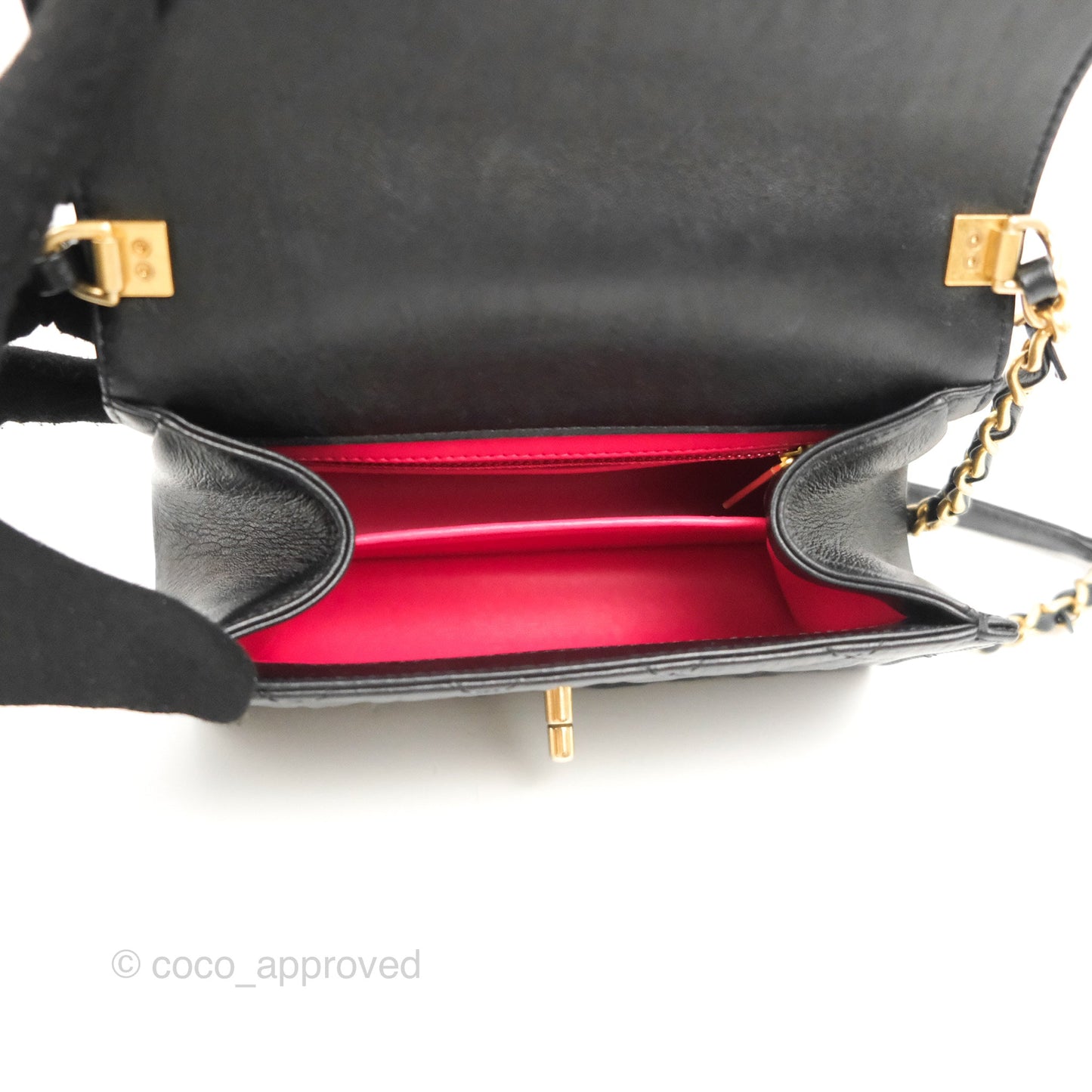 Chanel Mini Flap Bag with Top Handle Black Crumpled Lambskin Aged Gold Hardware