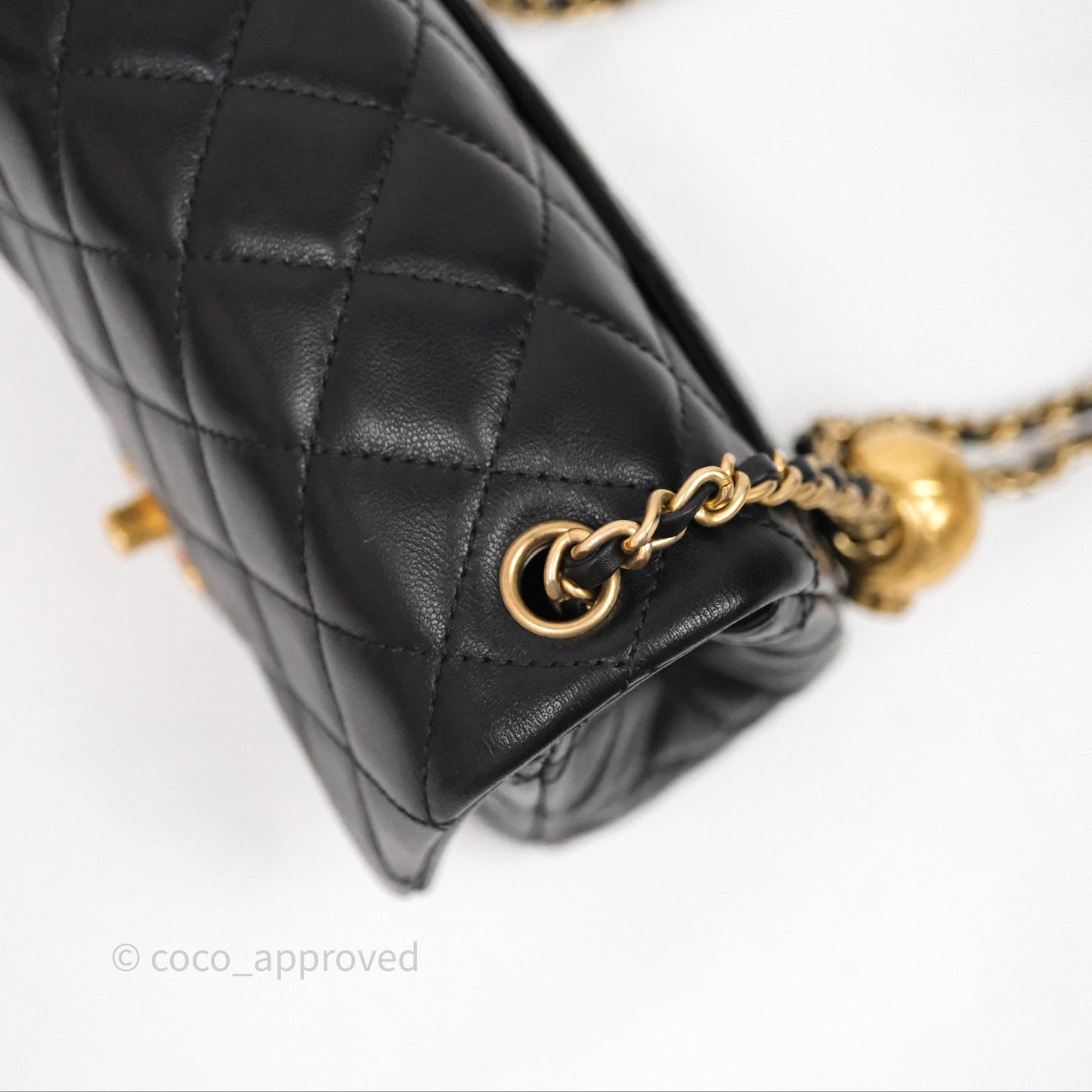 Chanel Pearl Crush Mini Square Quilted Black Lambskin Aged Gold Hardware