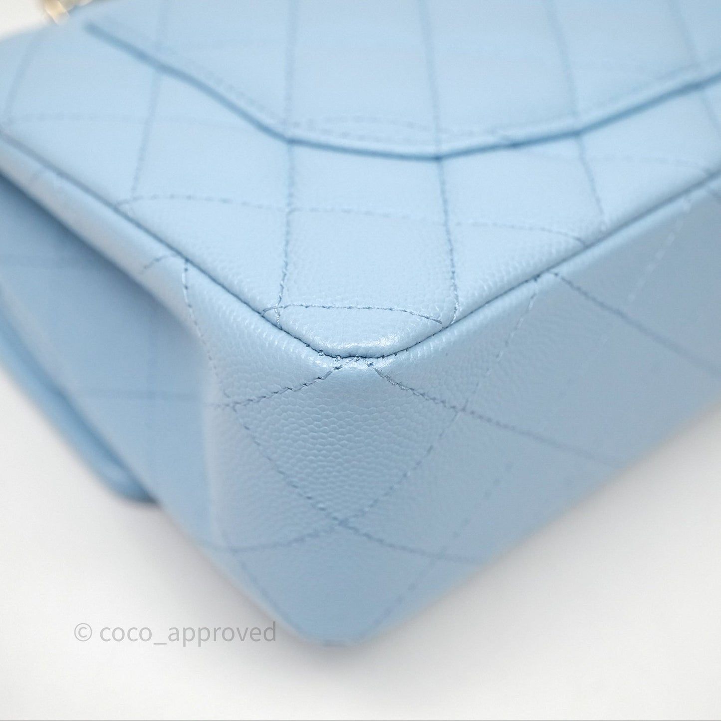 Chanel Small Classic Flap Quilted Blue Caviar Light Gold Hardware