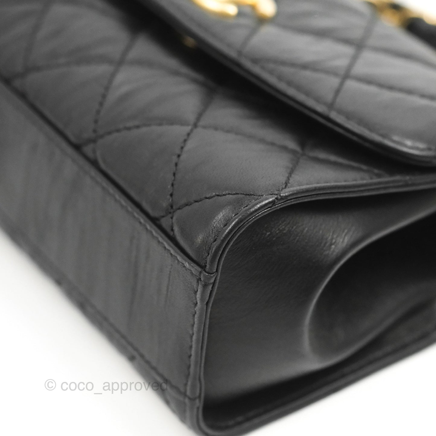 Chanel Mini Flap Bag with Top Handle Black Crumpled Lambskin Aged Gold Hardware