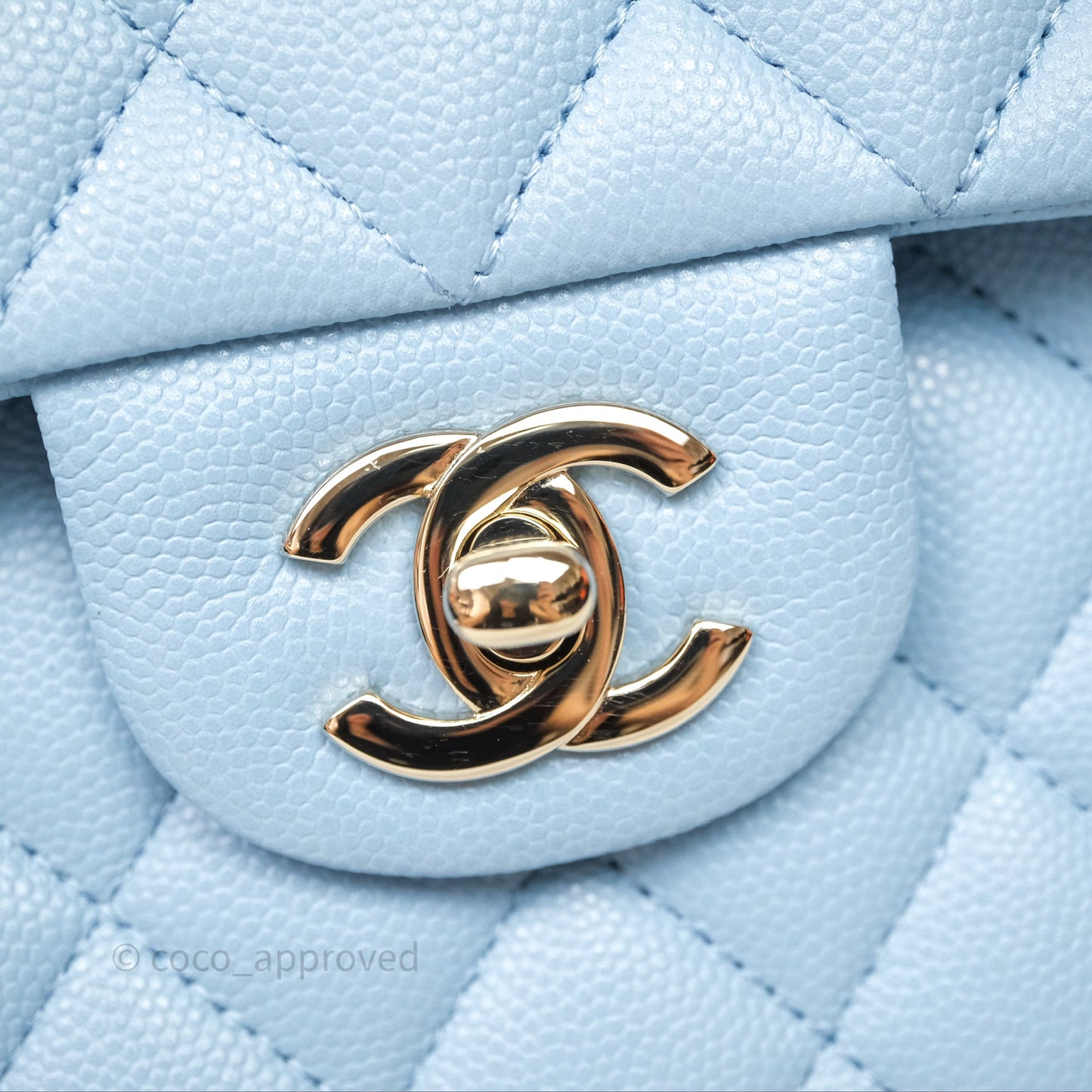 Chanel Small Classic Flap Quilted Blue Caviar Light Gold Hardware
