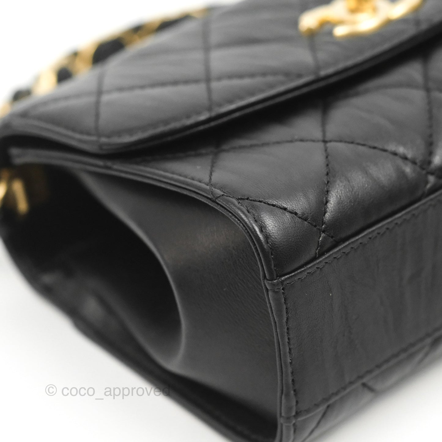 Chanel Mini Flap Bag with Top Handle Black Crumpled Lambskin Aged Gold Hardware