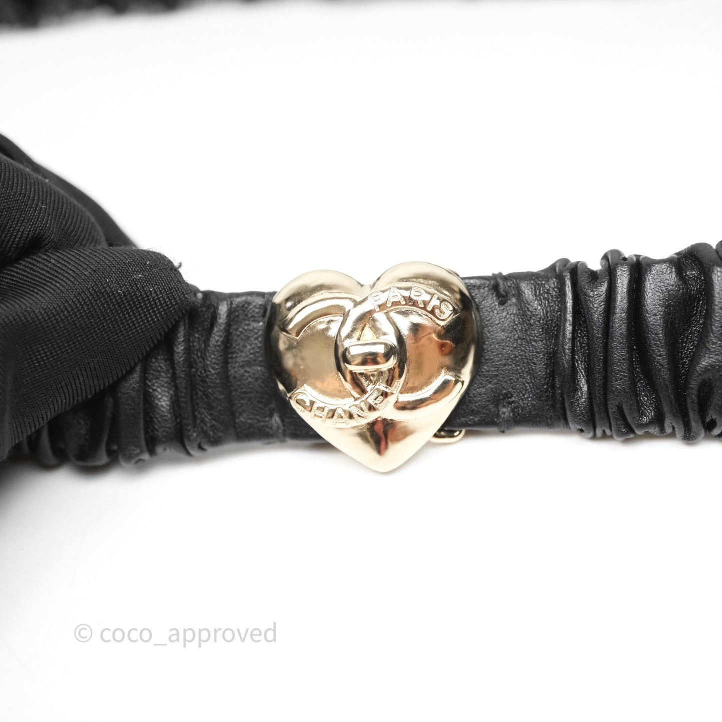 Chanel Heart CC Ruched Belt Black Lambskin Gold Tone 22B
