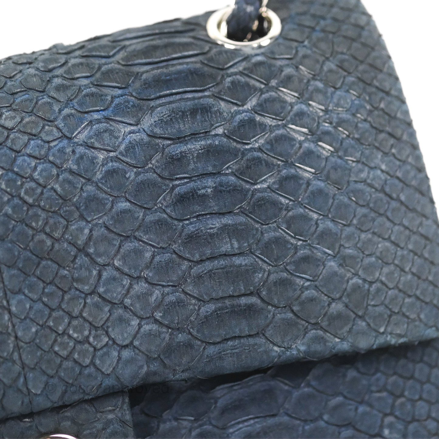 Chanel Classic M/L Medium Flap Navy Python Silver Hardware