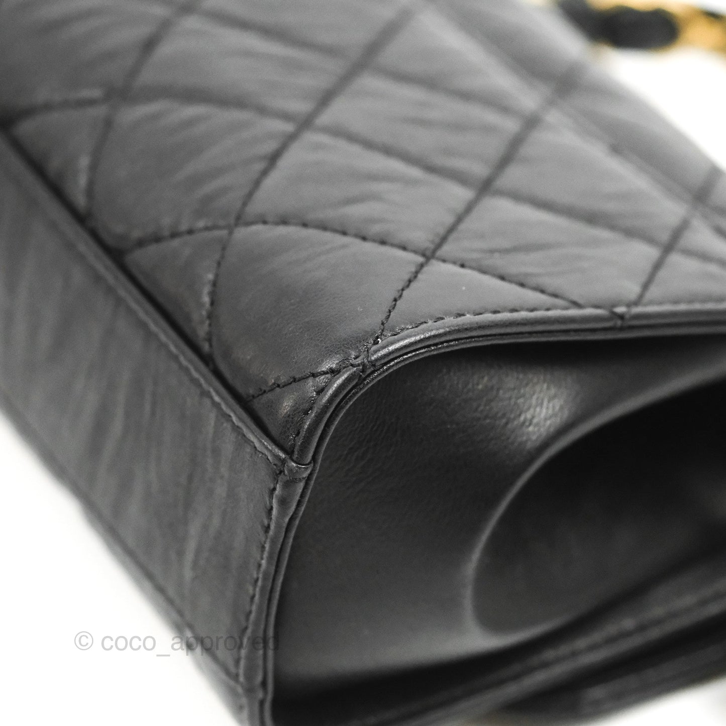 Chanel Mini Flap Bag with Top Handle Black Crumpled Lambskin Aged Gold Hardware