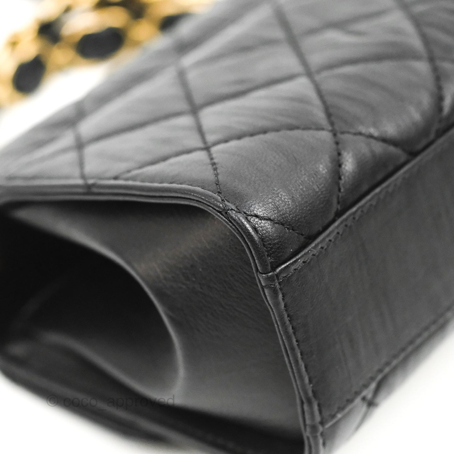 Chanel Mini Flap Bag with Top Handle Black Crumpled Lambskin Aged Gold Hardware