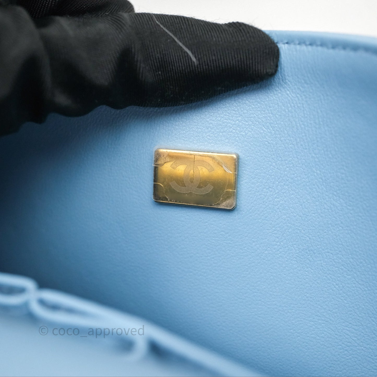 Chanel Small Classic Flap Quilted Blue Caviar Light Gold Hardware