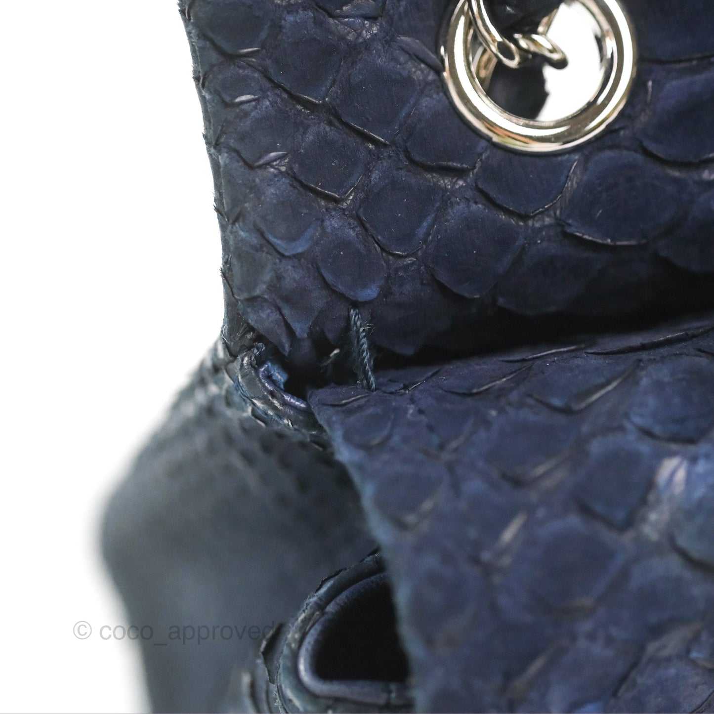 Chanel Classic M/L Medium Flap Navy Python Silver Hardware