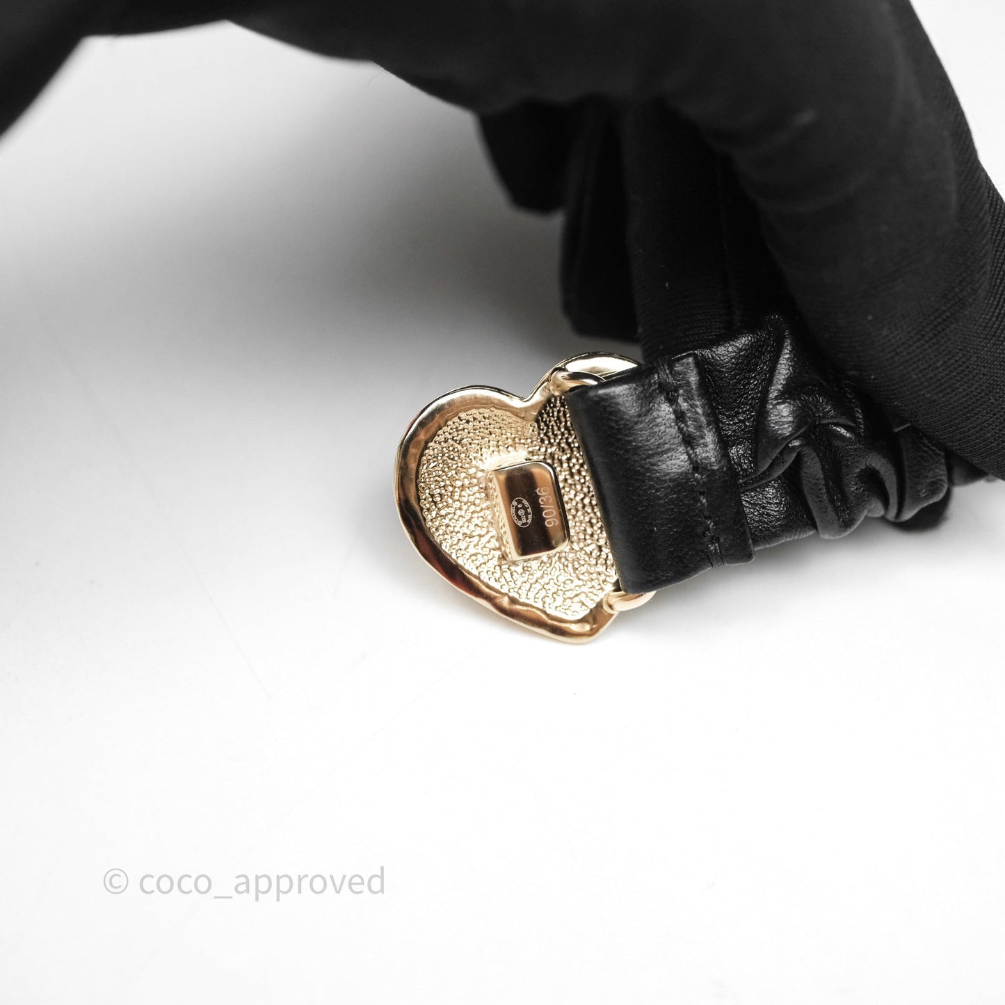 Chanel Heart CC Ruched Belt Black Lambskin Gold Tone 22B