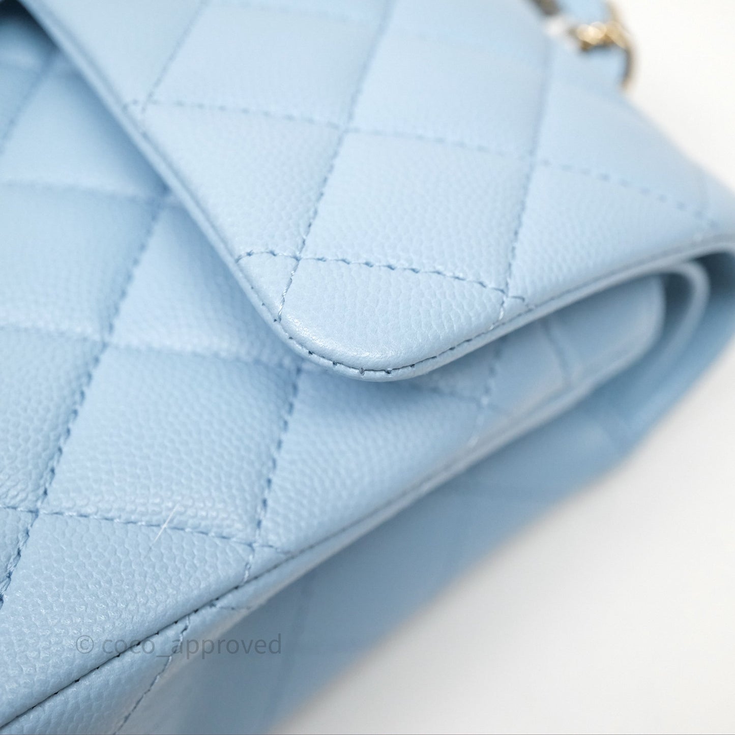 Chanel Small Classic Flap Quilted Blue Caviar Light Gold Hardware