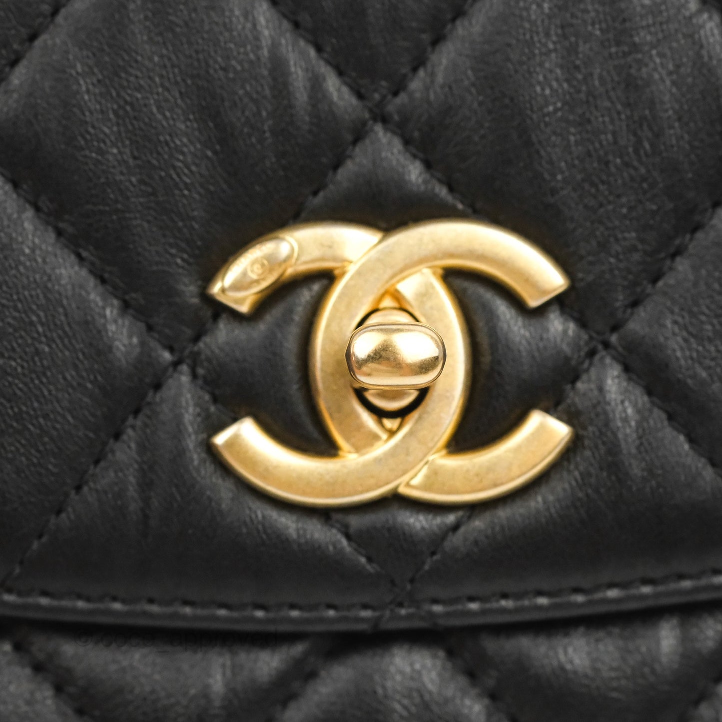 Chanel Mini Flap Bag with Top Handle Black Crumpled Lambskin Aged Gold Hardware