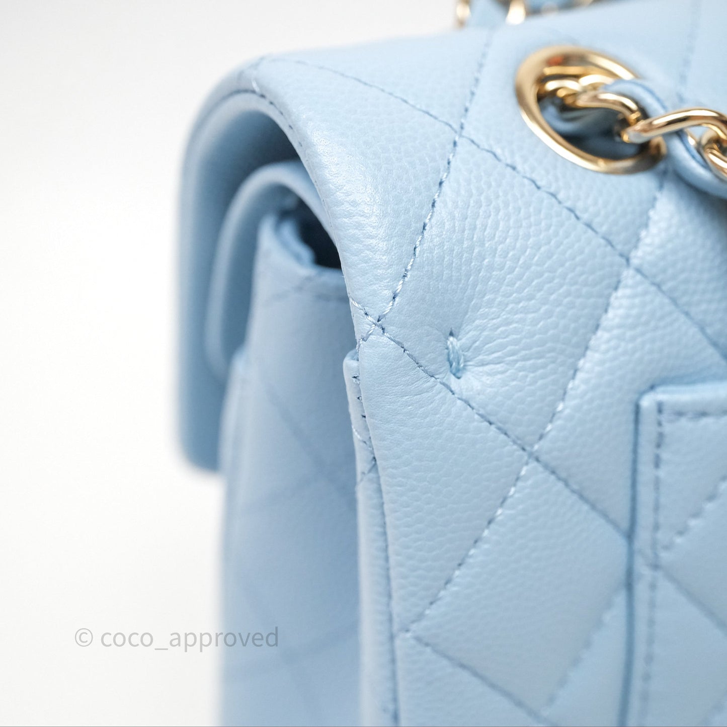 Chanel Small Classic Flap Quilted Blue Caviar Light Gold Hardware