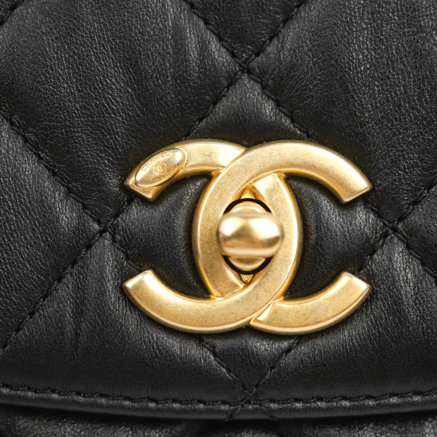 Chanel Mini Flap Bag with Top Handle Black Crumpled Lambskin Aged Gold Hardware