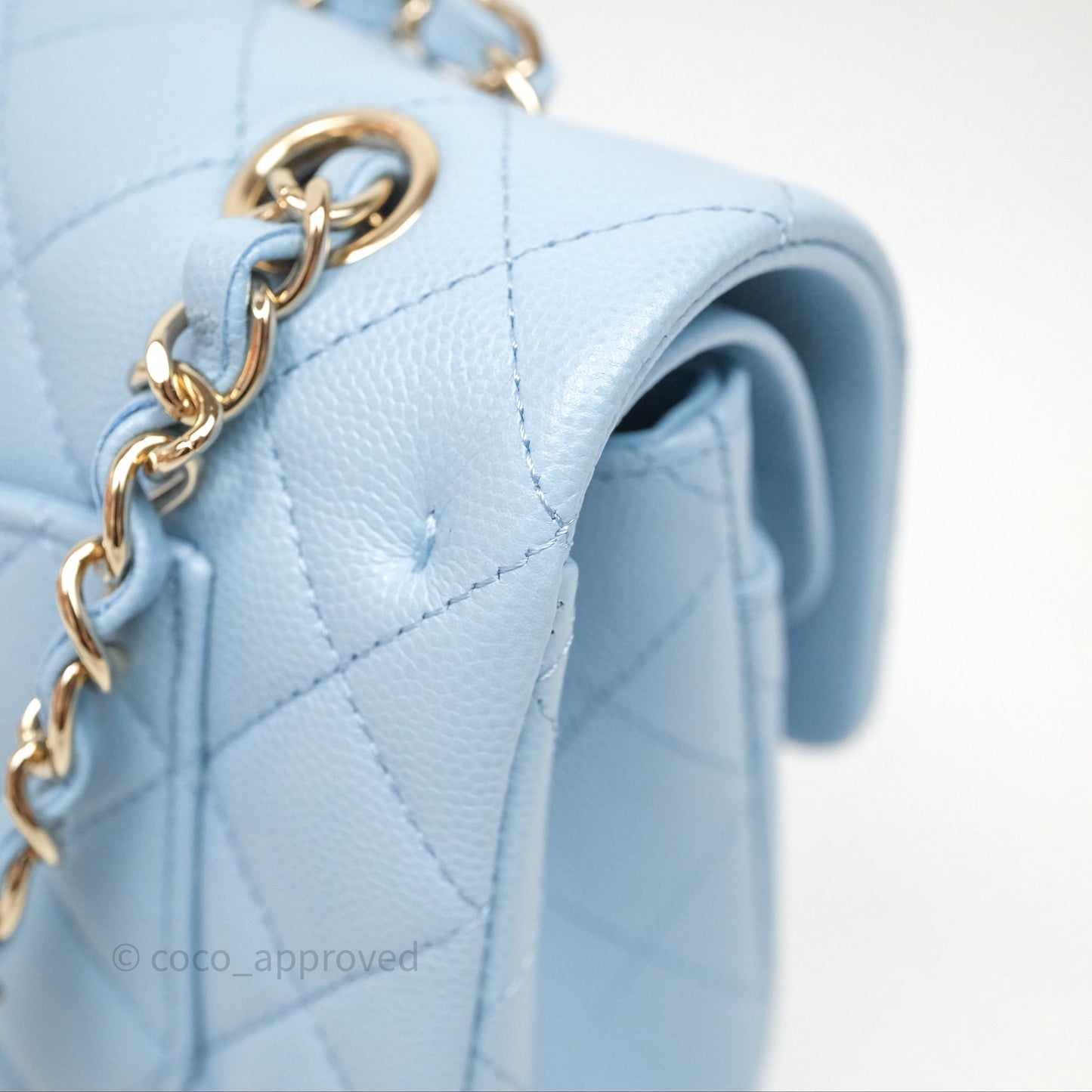 Chanel Small Classic Flap Quilted Blue Caviar Light Gold Hardware