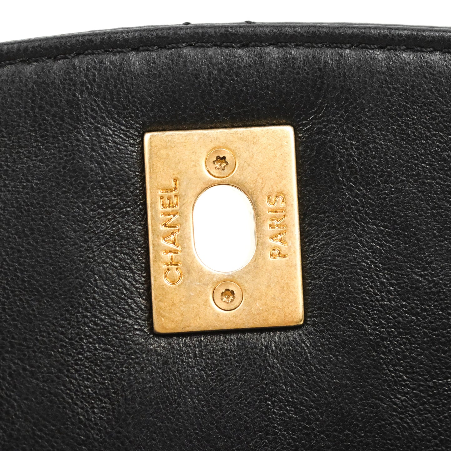 Chanel Mini Flap Bag with Top Handle Black Crumpled Lambskin Aged Gold Hardware