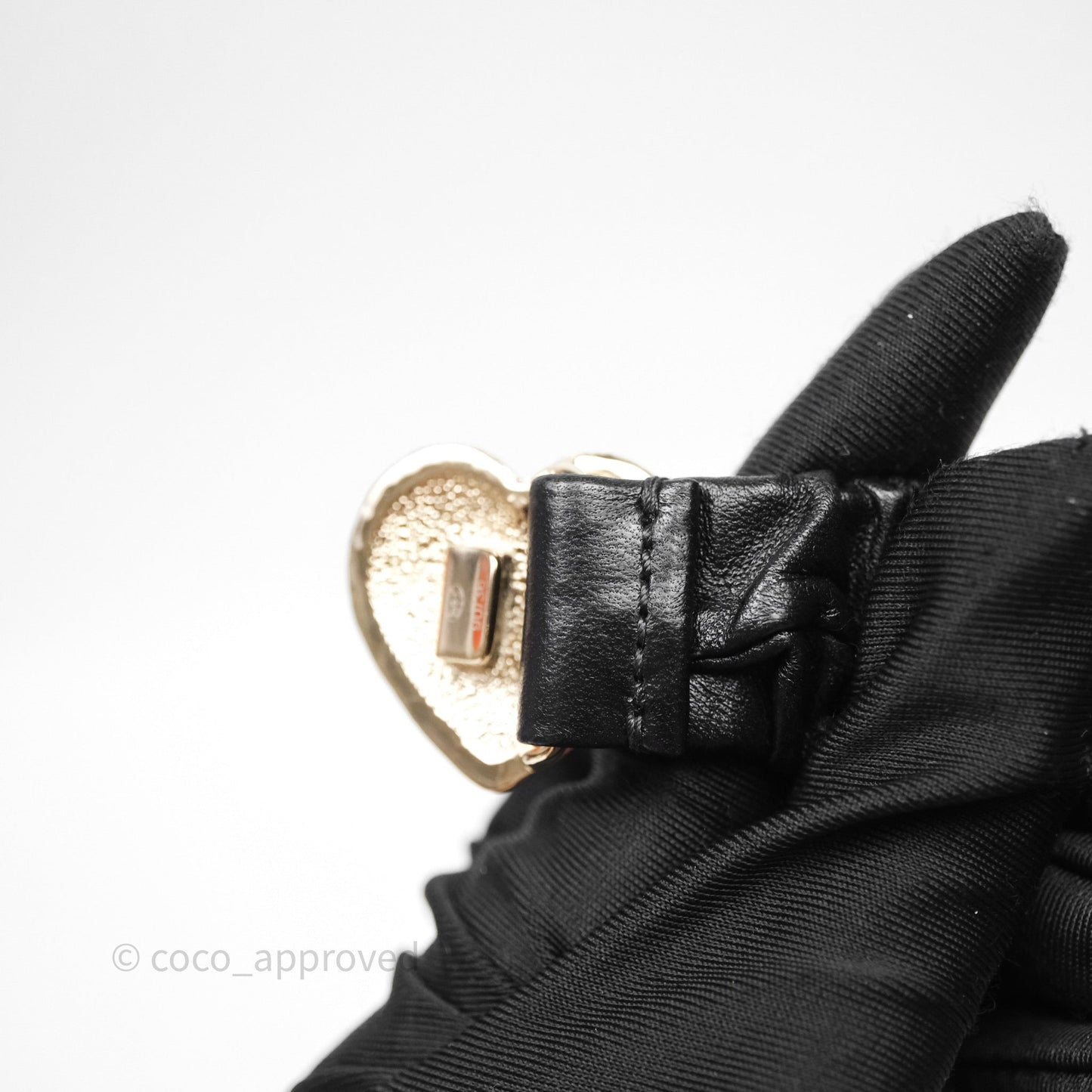 Chanel Heart CC Ruched Belt Black Lambskin Gold Tone 22B