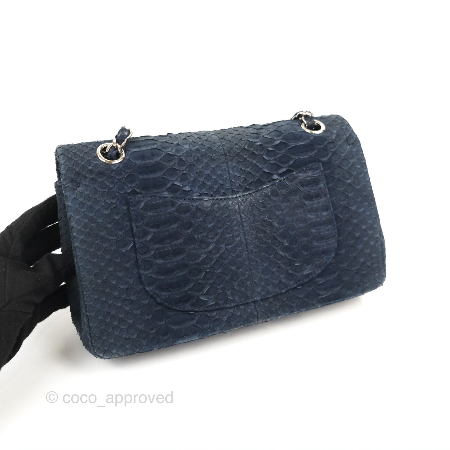 Chanel Classic M/L Medium Flap Navy Python Silver Hardware