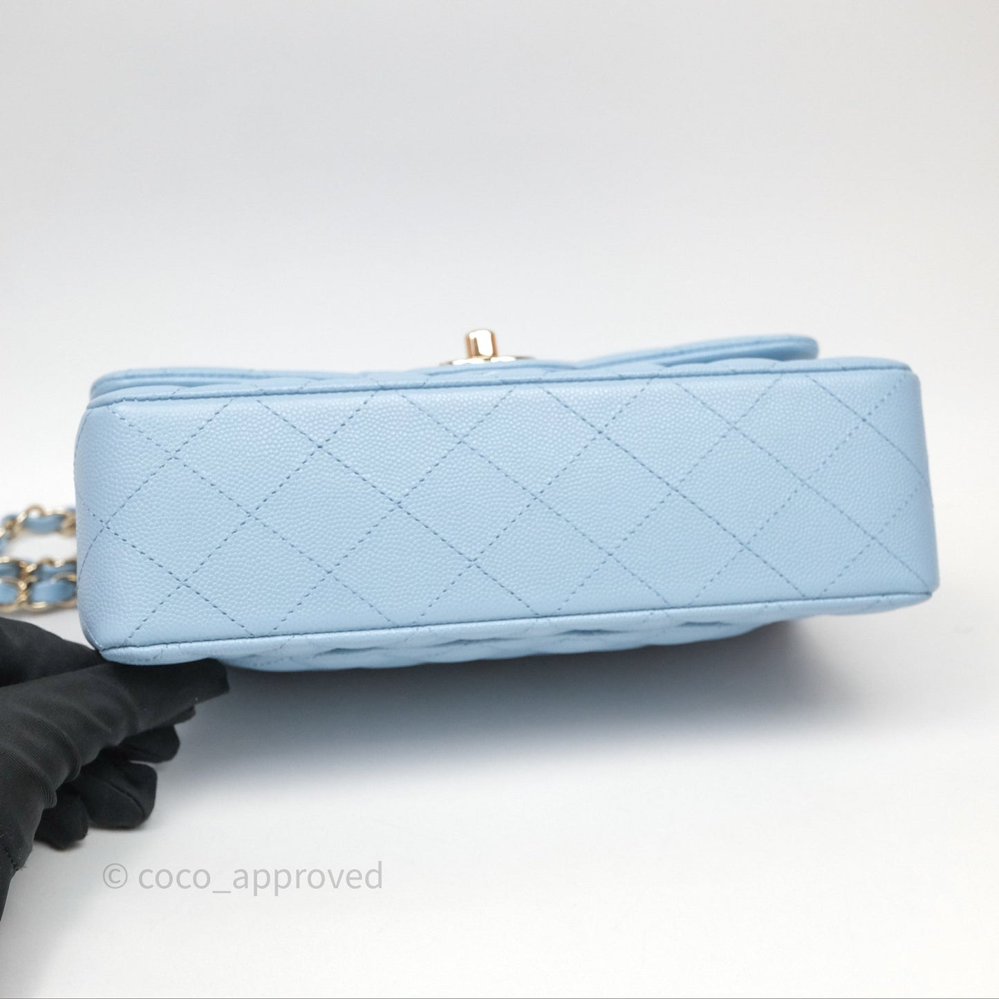 Chanel Small Classic Flap Quilted Blue Caviar Light Gold Hardware