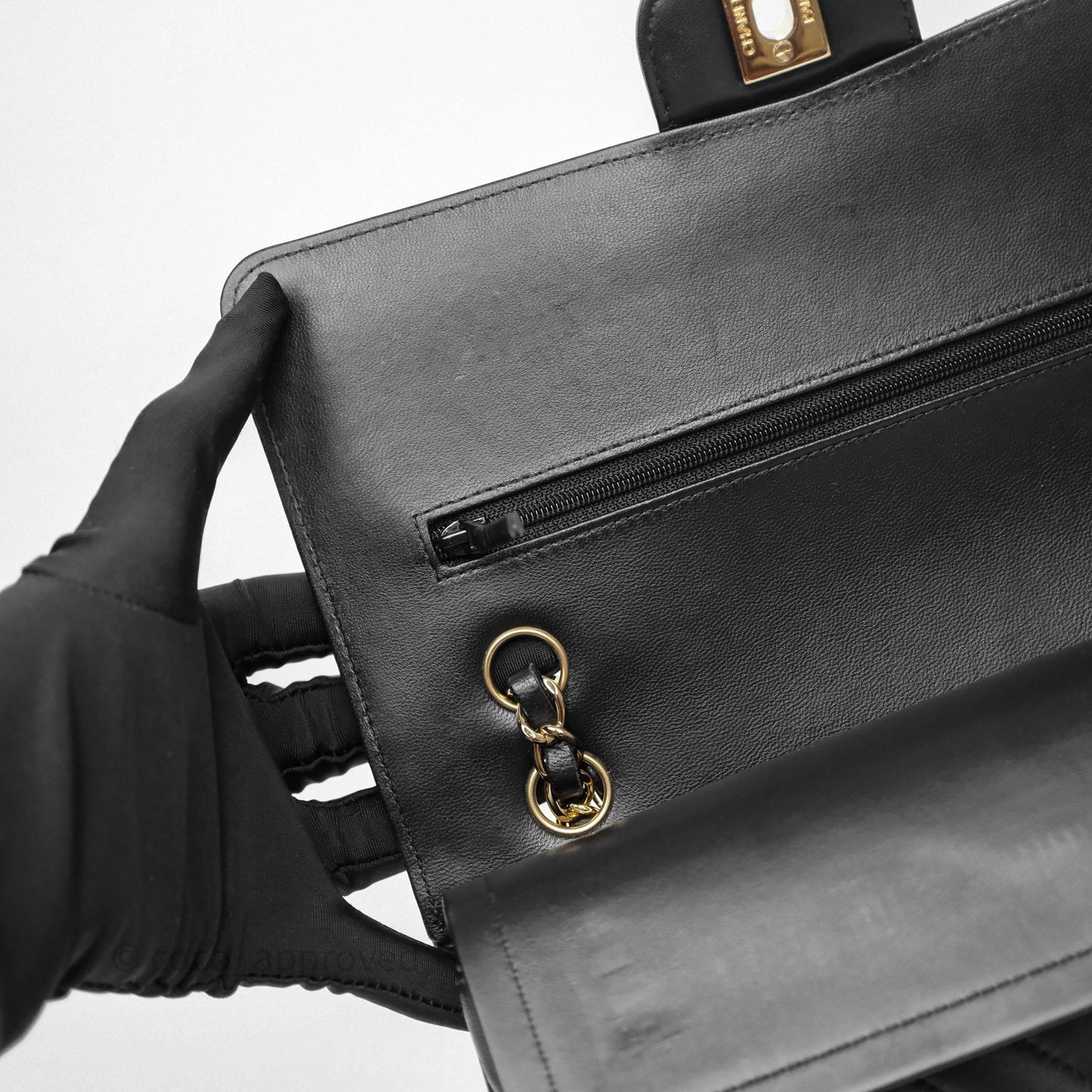 Chanel Classic Medium Flap Chevron Black Lambskin Gold Hardware