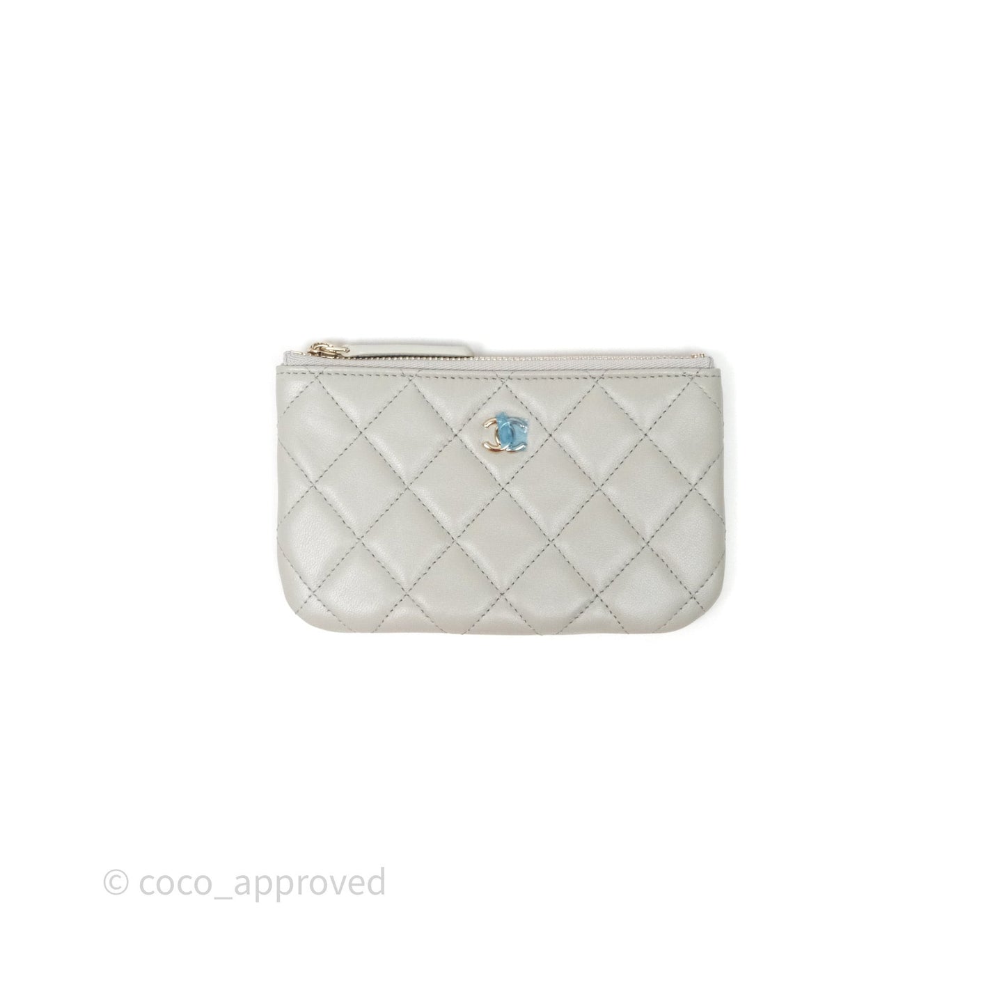 Chanel Quilted Mini O Case Grey Lambskin Gold Hardware
