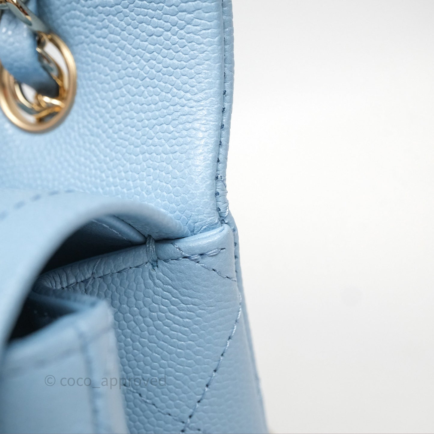 Chanel Small Classic Flap Quilted Blue Caviar Light Gold Hardware