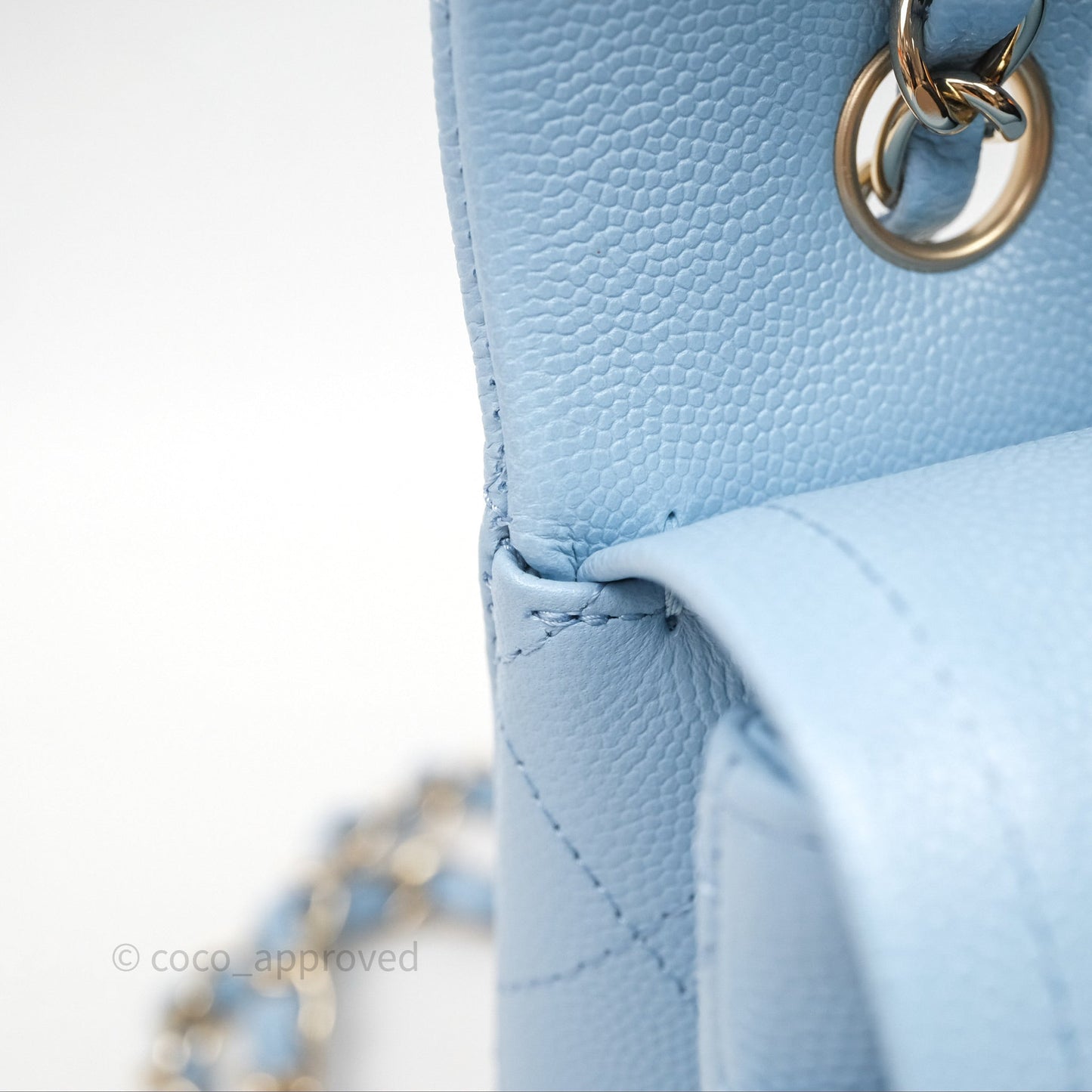 Chanel Small Classic Flap Quilted Blue Caviar Light Gold Hardware
