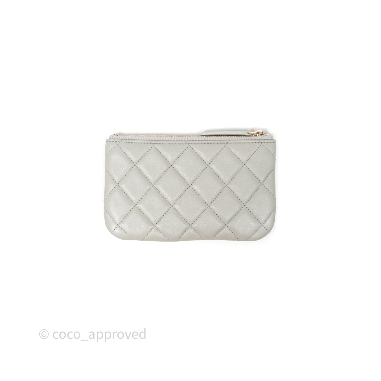 Chanel Quilted Mini O Case Grey Lambskin Gold Hardware