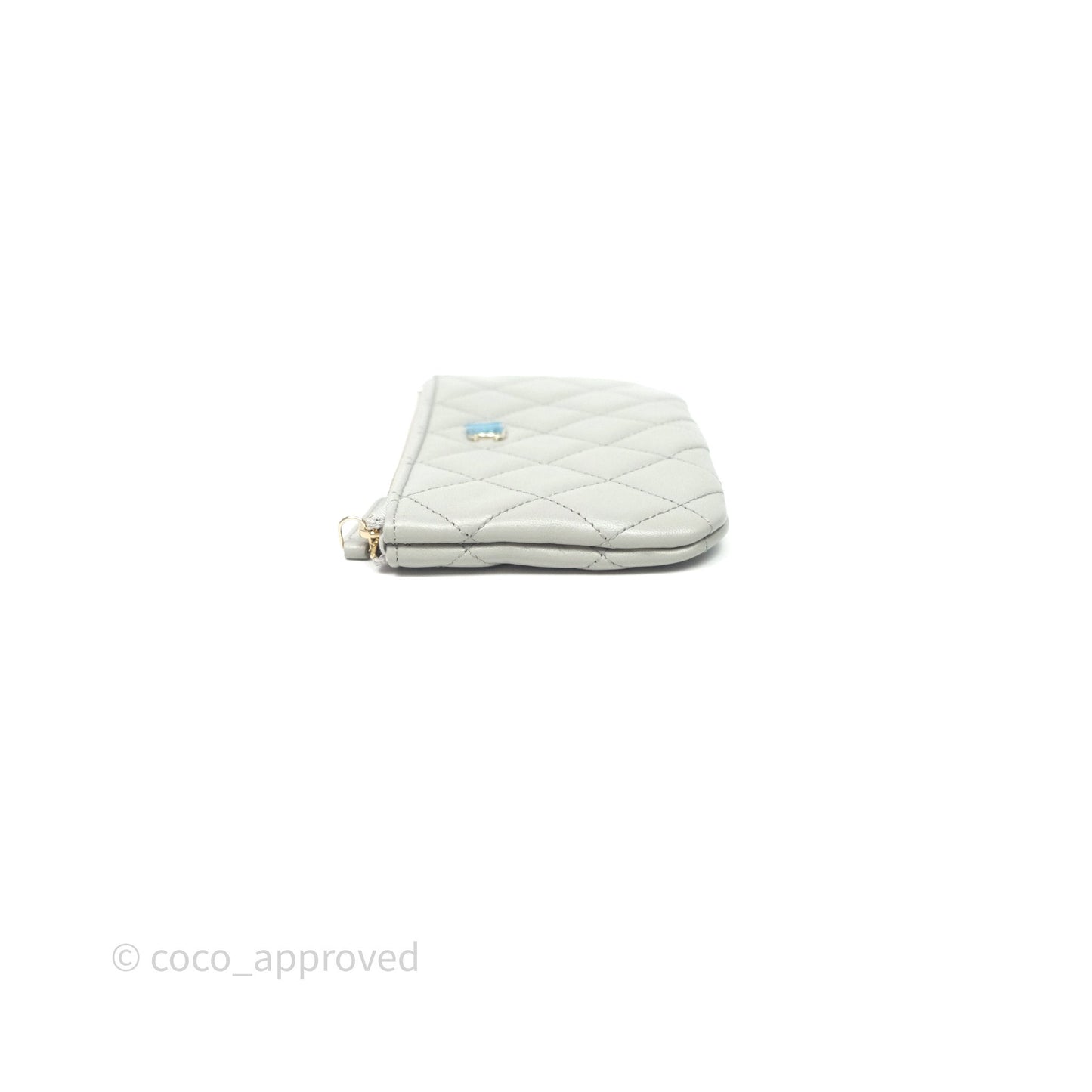 Chanel Quilted Mini O Case Grey Lambskin Gold Hardware