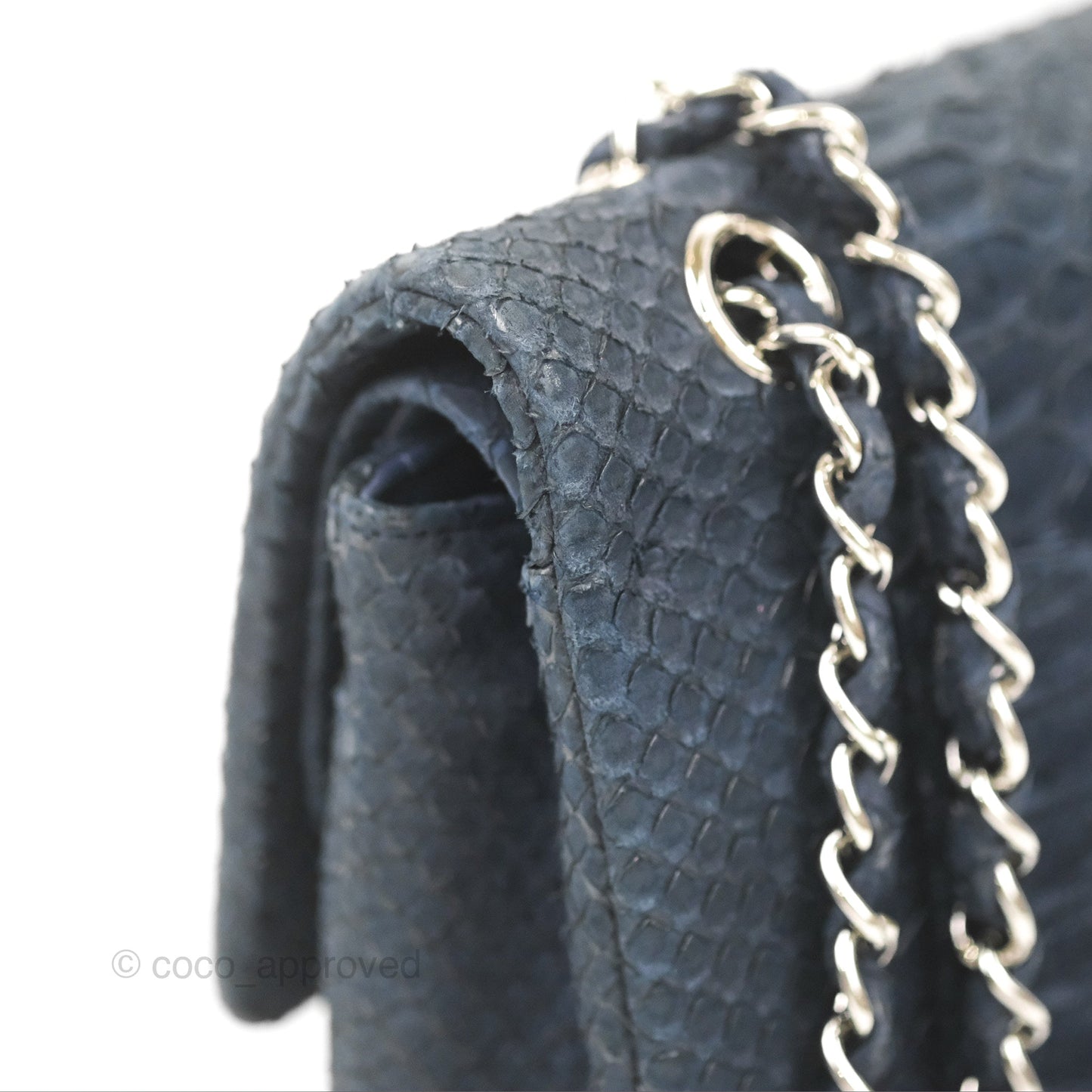 Chanel Classic M/L Medium Flap Navy Python Silver Hardware