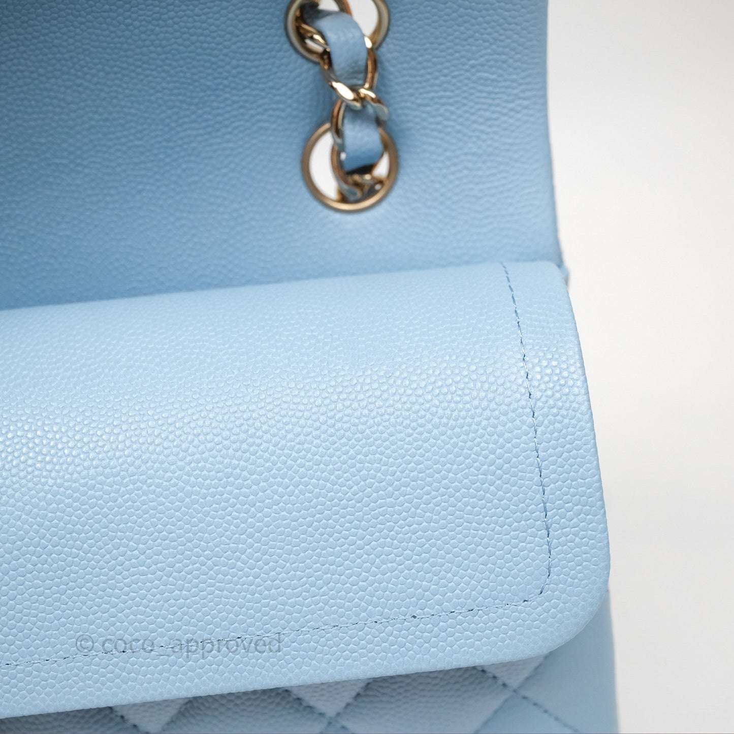Chanel Small Classic Flap Quilted Blue Caviar Light Gold Hardware