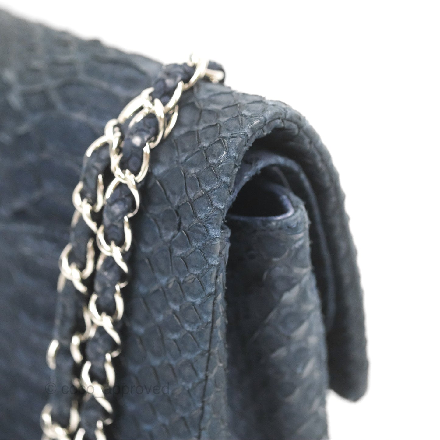 Chanel Classic M/L Medium Flap Navy Python Silver Hardware