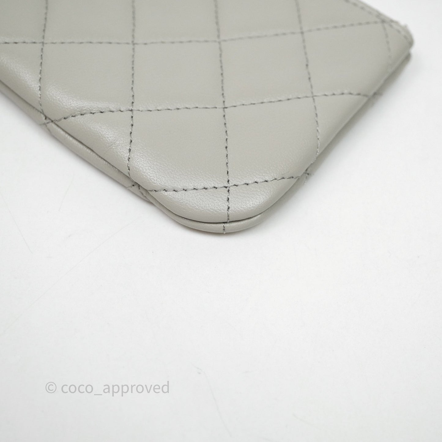 Chanel Quilted Mini O Case Grey Lambskin Gold Hardware