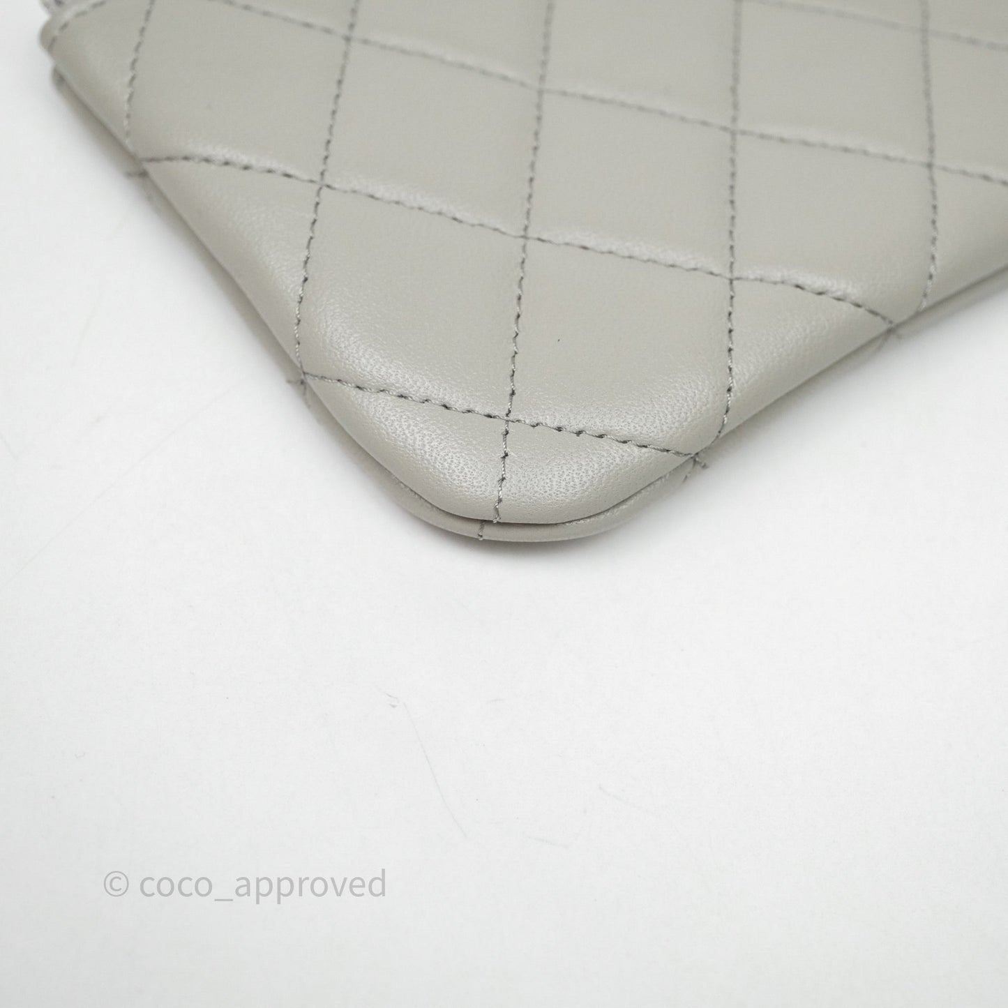 Chanel Quilted Mini O Case Grey Lambskin Gold Hardware