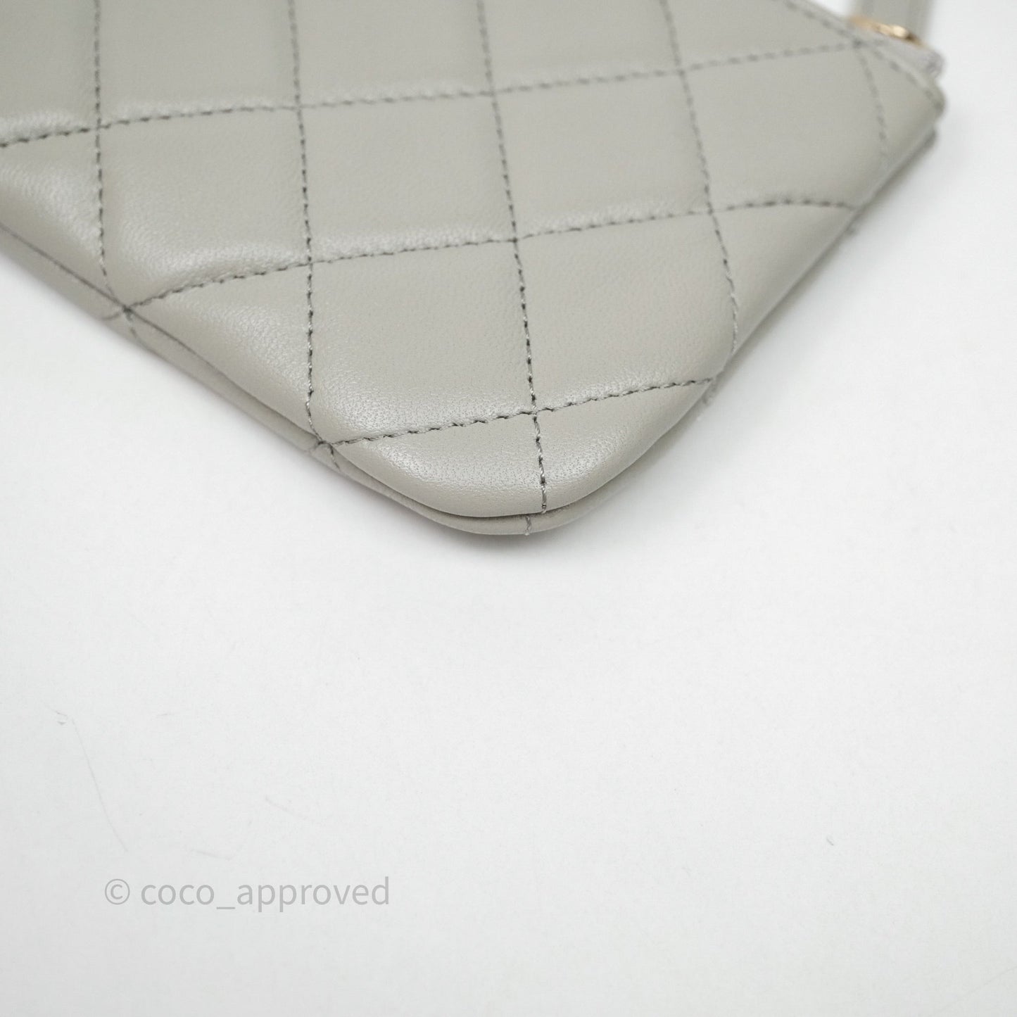 Chanel Quilted Mini O Case Grey Lambskin Gold Hardware