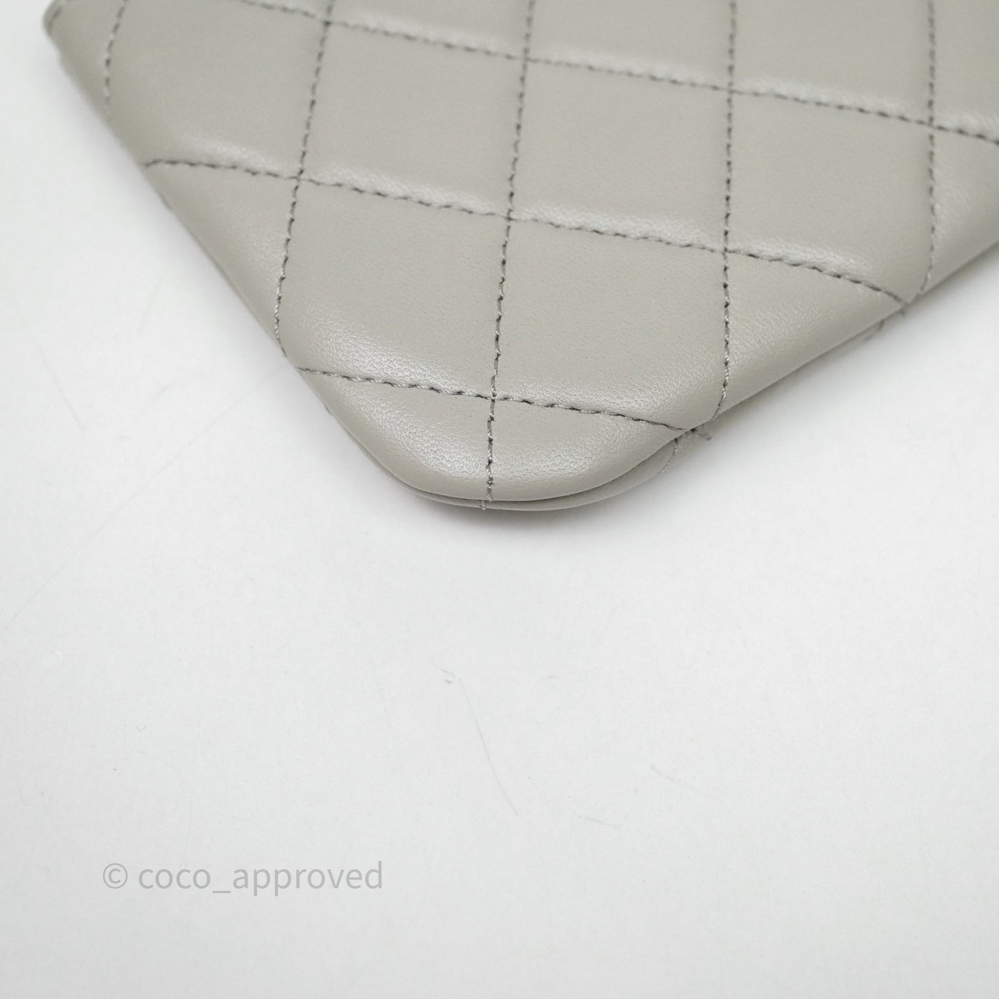 Chanel Quilted Mini O Case Grey Lambskin Gold Hardware