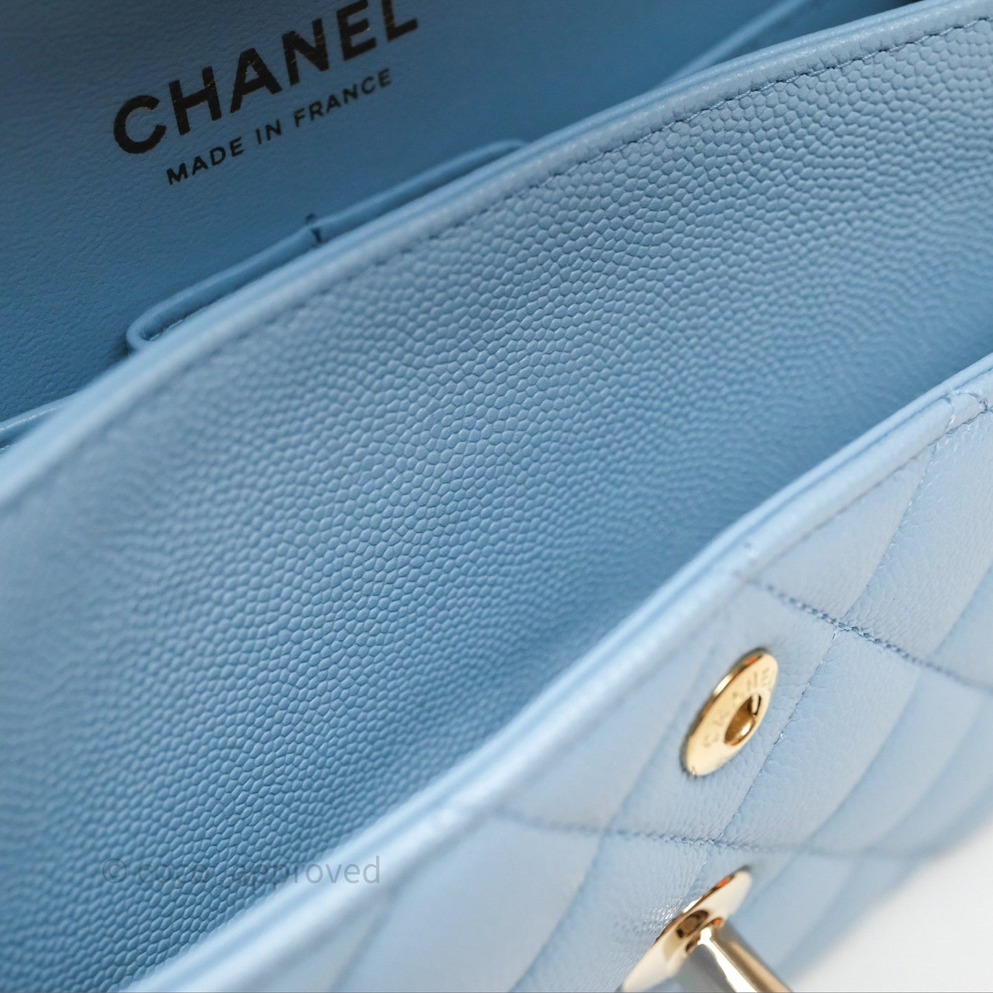 Chanel Small Classic Flap Quilted Blue Caviar Light Gold Hardware