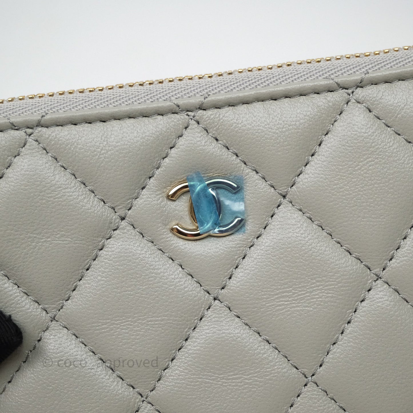 Chanel Quilted Mini O Case Grey Lambskin Gold Hardware