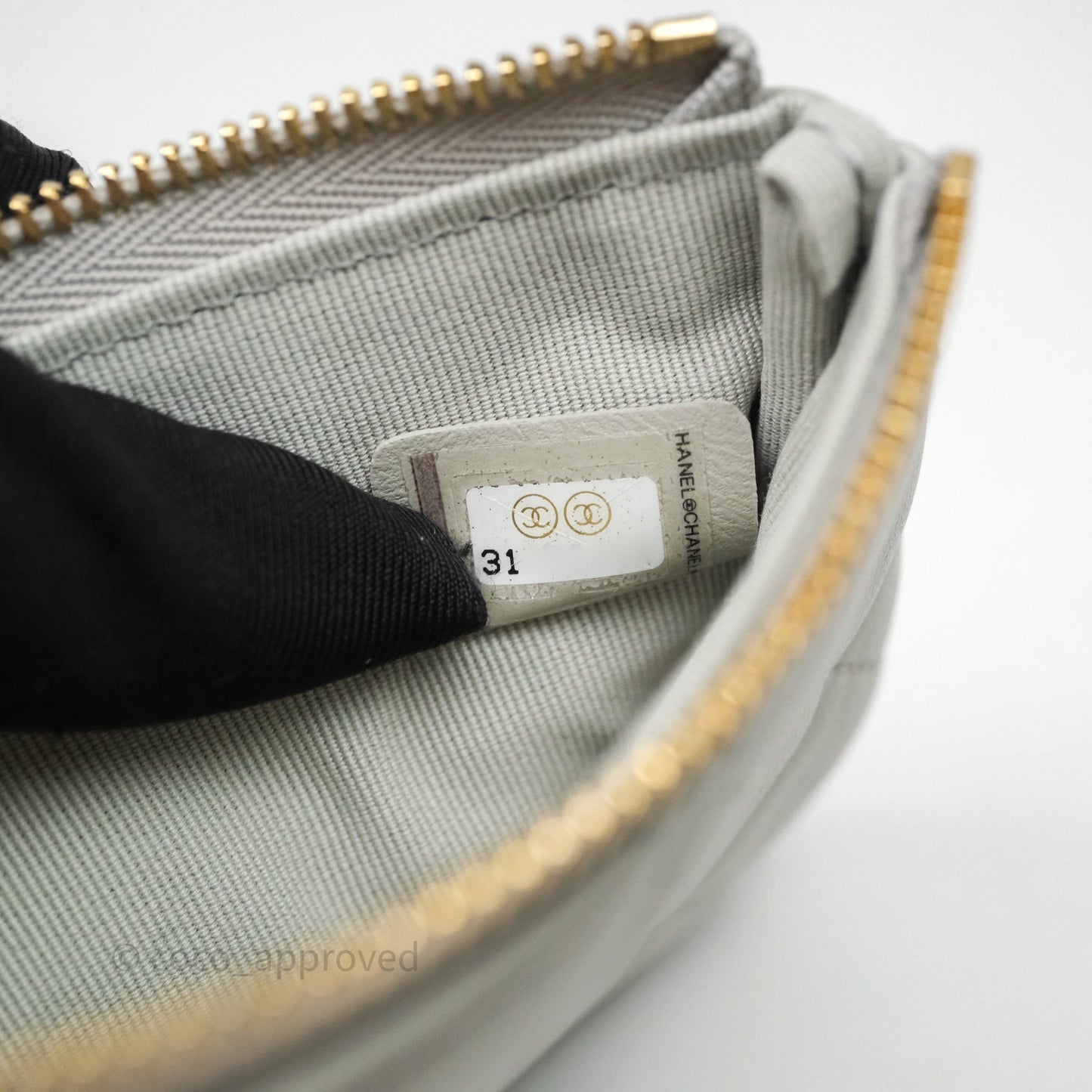 Chanel Quilted Mini O Case Grey Lambskin Gold Hardware