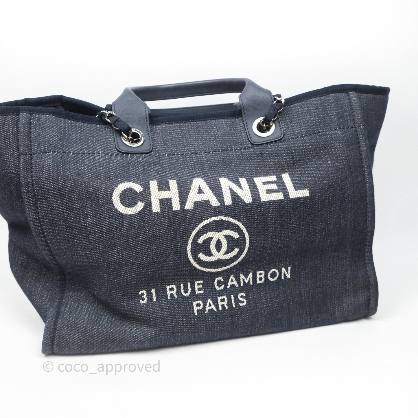 Chanel Large Deauville Tote Denim Canvas Silver Hardware