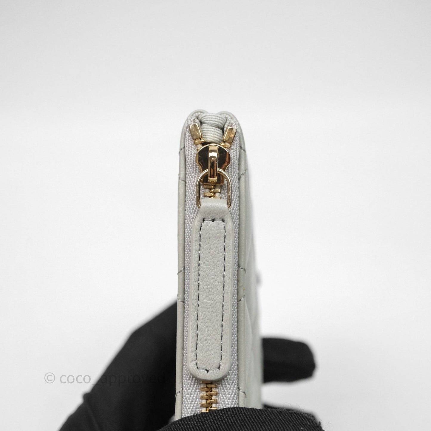 Chanel Quilted Mini O Case Grey Lambskin Gold Hardware