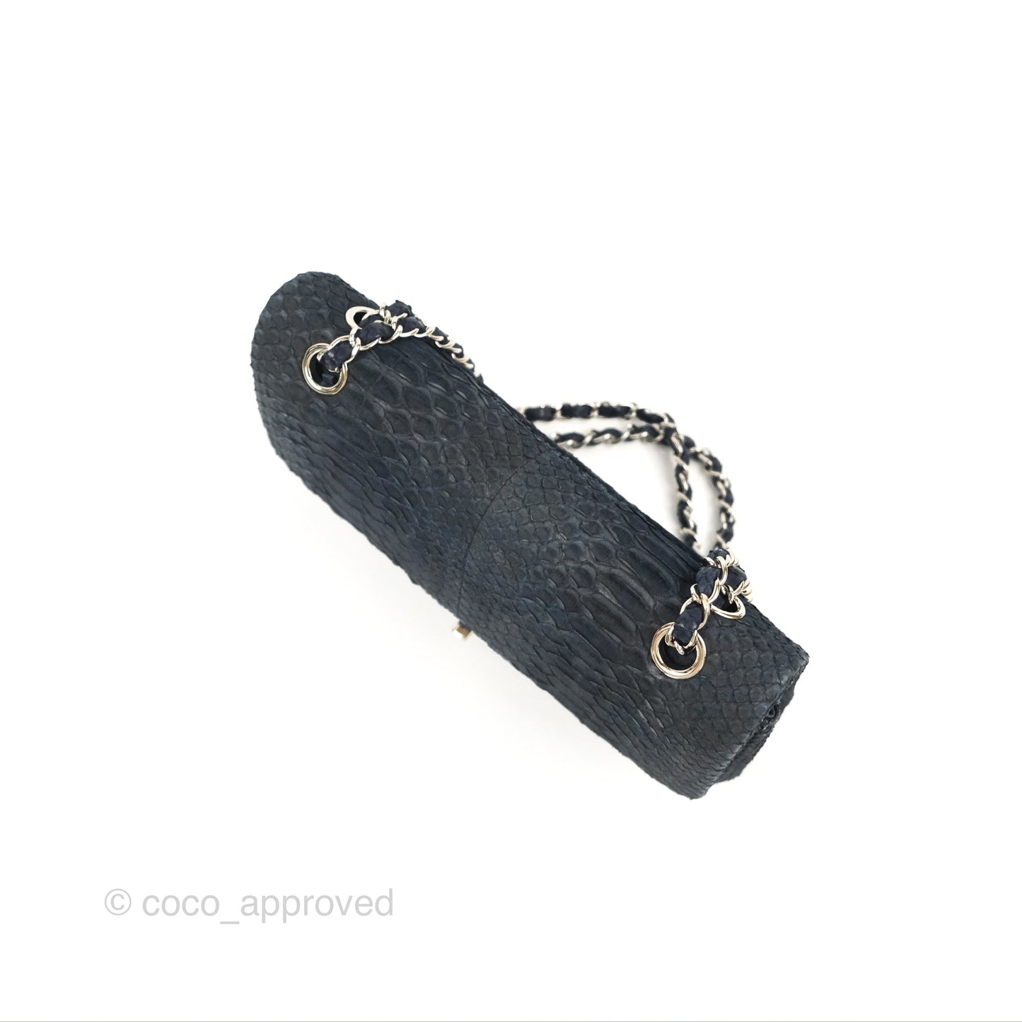 Chanel Classic M/L Medium Flap Navy Python Silver Hardware