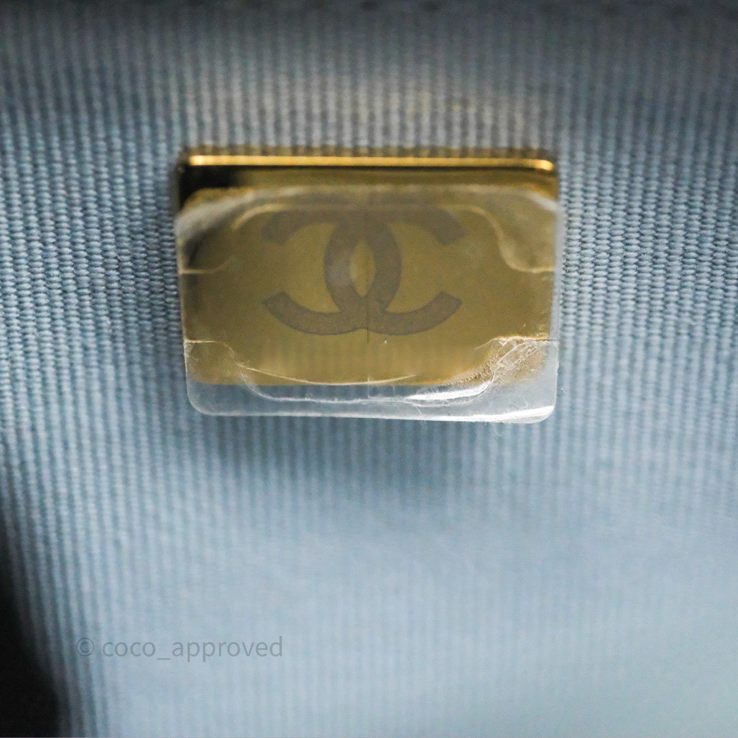 Chanel Pearl Chain WOC Wallet On Chain Light Blue Lambskin Gold Hardware