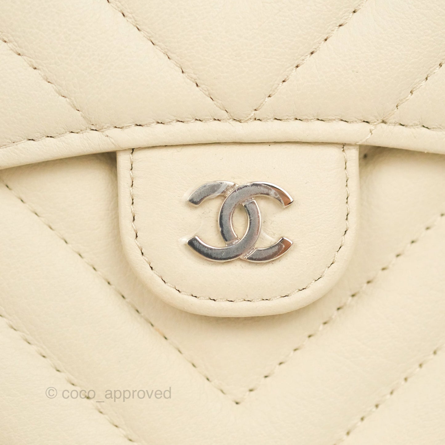 Chanel Chevron Clutch With Chain Ivory Calfskin Silver Hardware