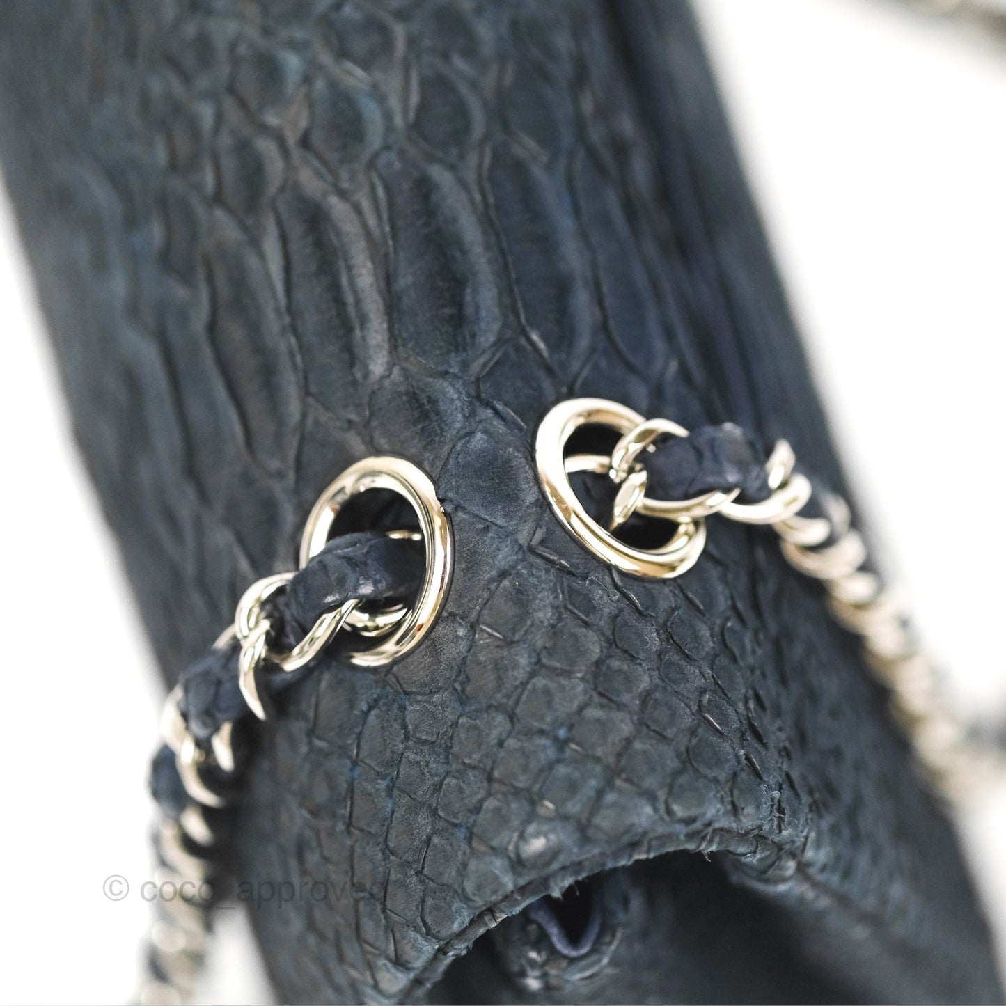 Chanel Classic M/L Medium Flap Navy Python Silver Hardware