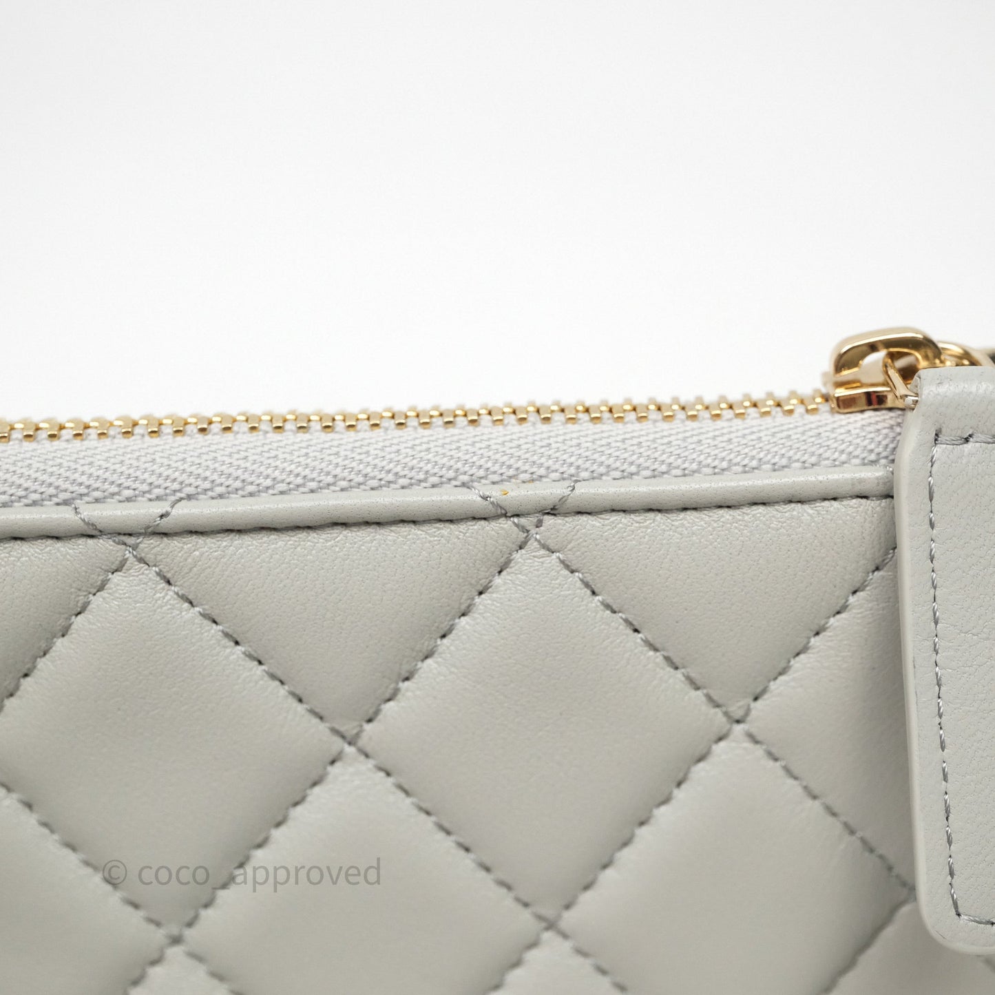 Chanel Quilted Mini O Case Grey Lambskin Gold Hardware