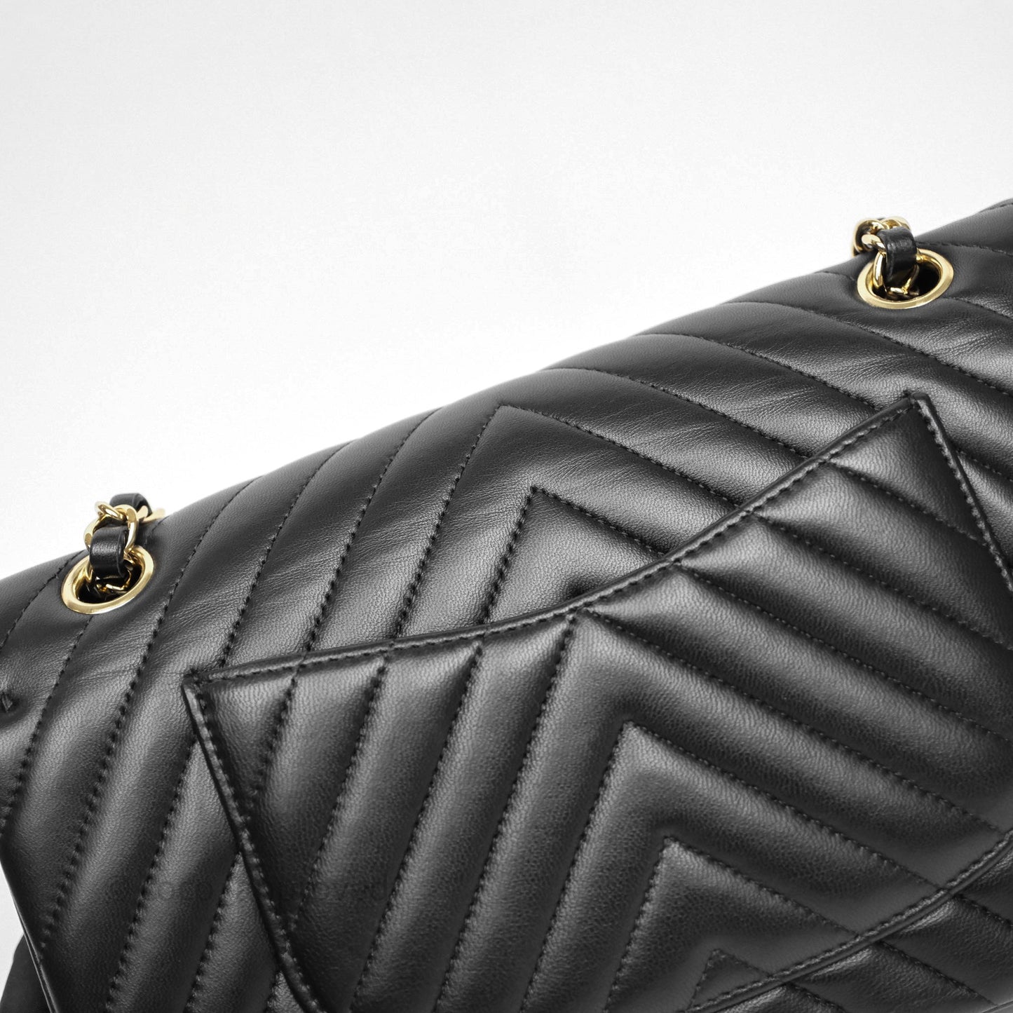 Chanel Classic Medium Flap Chevron Black Lambskin Gold Hardware