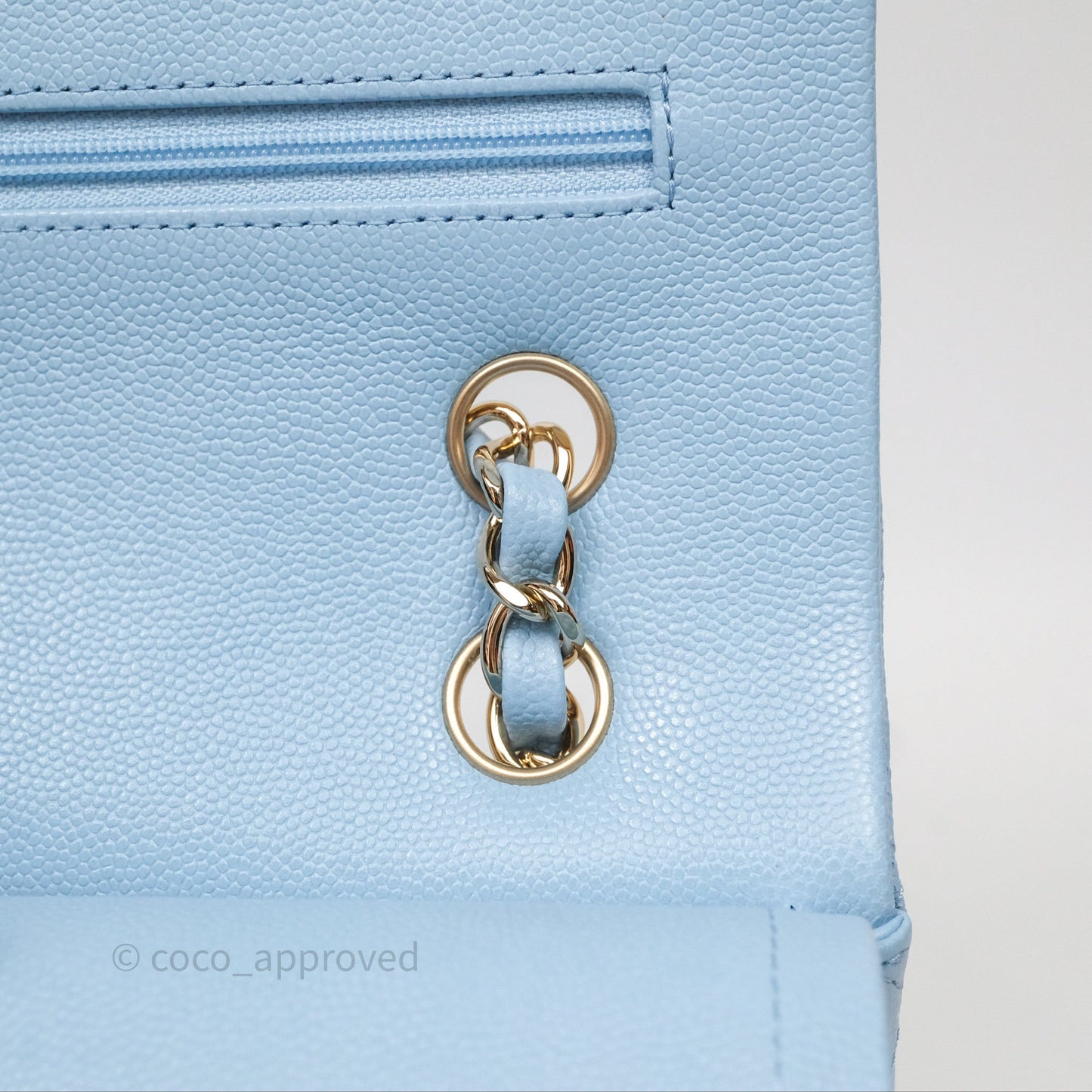 Chanel Small Classic Flap Quilted Blue Caviar Light Gold Hardware