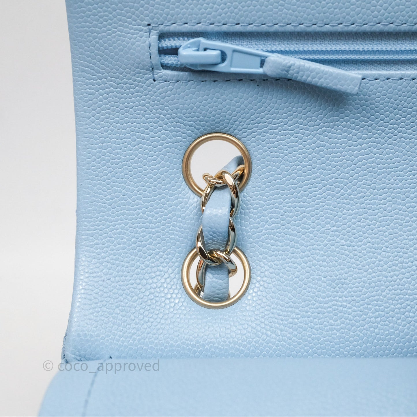 Chanel Small Classic Flap Quilted Blue Caviar Light Gold Hardware