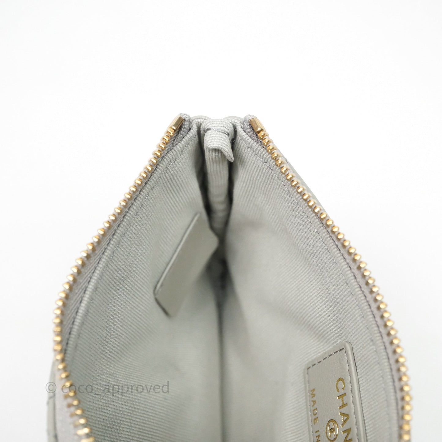 Chanel Quilted Mini O Case Grey Lambskin Gold Hardware